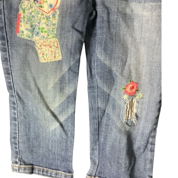 The Childrens Place 1989 Girls 6X Adjustable Waist Patched Capri Denim Jeans Blu - Picture 11 of 14